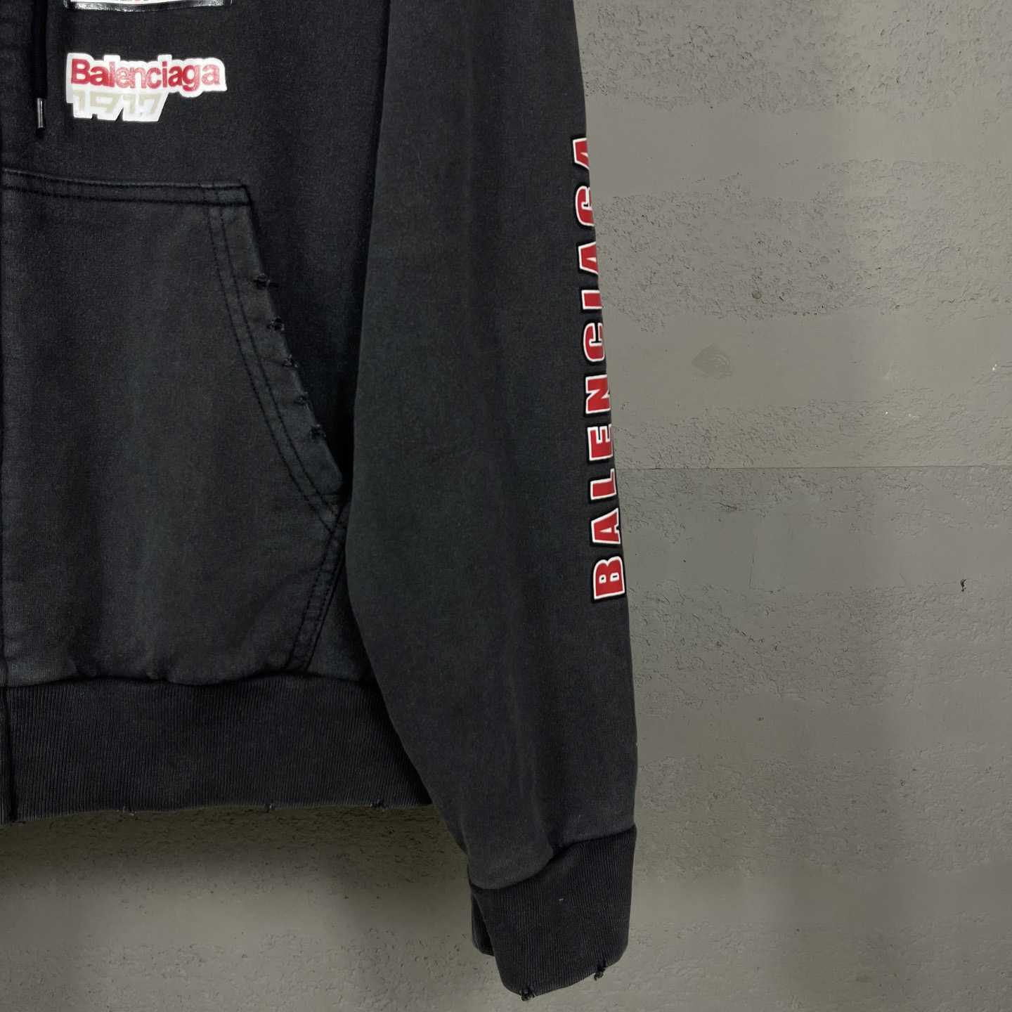 Balenciaga Sponsor Logos Large Zip-Up Hoodie In Faded Washed Black - EUR FASHION