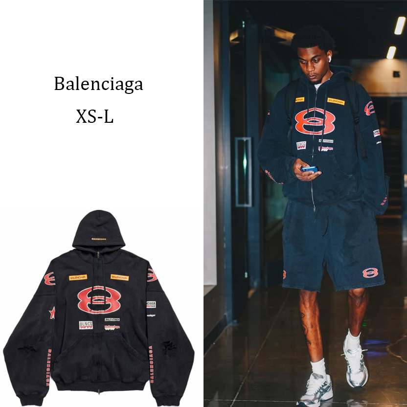 Balenciaga Sponsor Logos Large Zip-Up Hoodie In Faded Washed Black - EUR FASHION