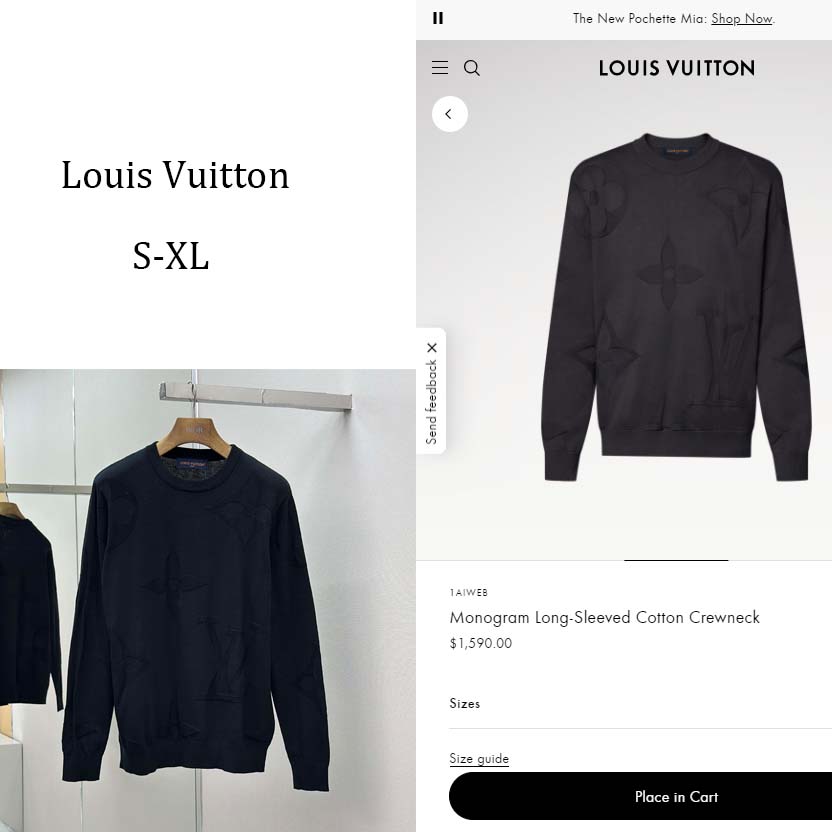 Louis Vuitton Monogram Long-Sleeved Cotton Crewneck   1AIWEB - EUR FASHION