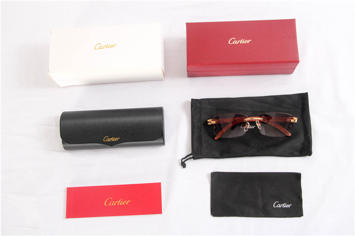 Cartier 3524012 Holz-Sonnenbrille mit großen Gläsern in Goldbraun - EUR FASHION