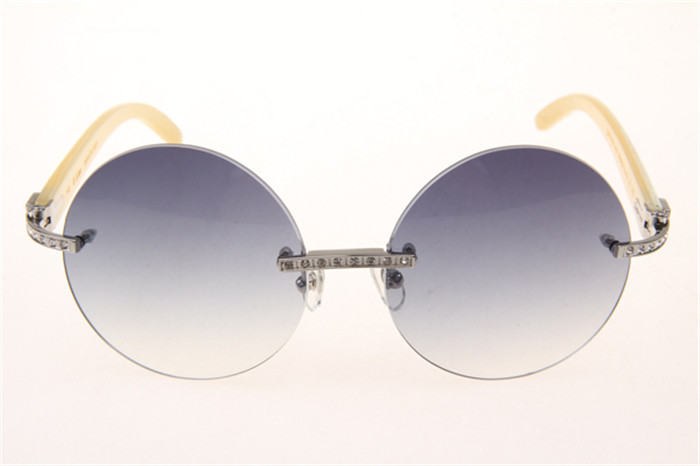 Cartier 3524012 Diamond White Buffalo Sonnenbrille in Silber mit grau verlaufenden runden Gläsern - EUR FASHION