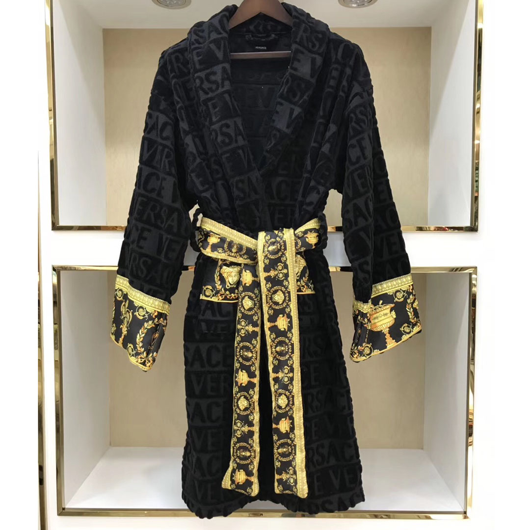 Versace bestickter Bademantel Schwarzgold - EUR FASHION