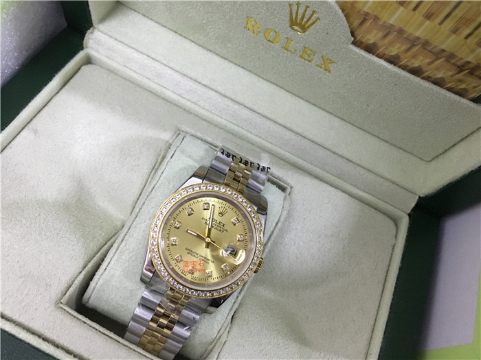 Hochwertige Rolex Datejust-Uhr aus Edelstahl und Jubille-Armband, Champagner-Diamant-Zifferblatt, Volldiamant-Lünette - EUR FASHION