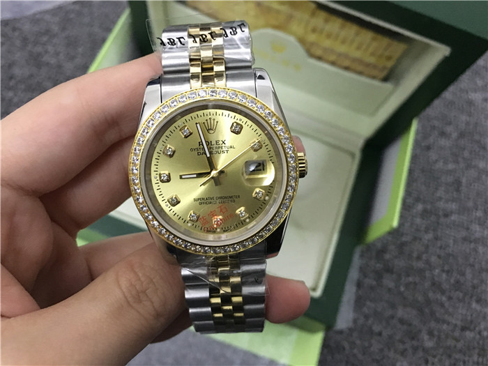 Hochwertige Rolex Datejust-Uhr aus Edelstahl und Jubille-Armband, Champagner-Diamant-Zifferblatt, Volldiamant-Lünette - EUR FASHION