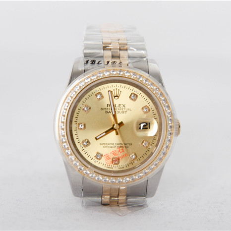 Hochwertige Rolex Datejust-Uhr aus Edelstahl und Jubille-Armband, Champagner-Diamant-Zifferblatt, Volldiamant-Lünette - EUR FASHION