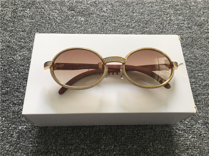 Cartier 7550178 55-22 Volldiamant-Holzsonnenbrille in Goldbraun - EUR FASHION