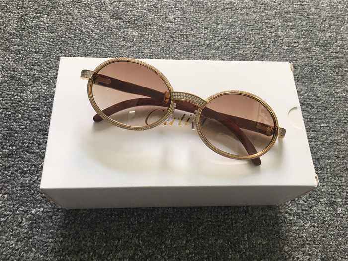 Cartier 7550178 55-22 Volldiamant-Holzsonnenbrille in Goldbraun - EUR FASHION