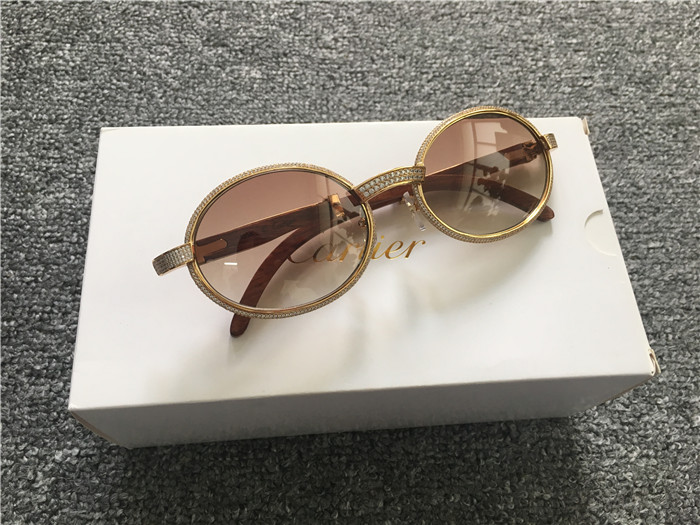 Cartier 7550178 55-22 Volldiamant-Holzsonnenbrille in Goldbraun - EUR FASHION