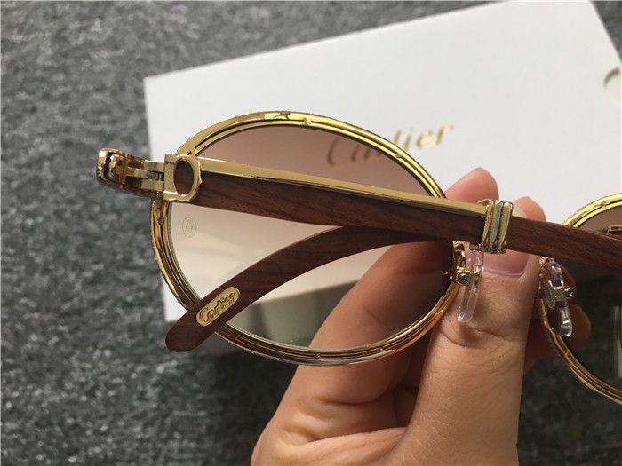 Cartier 7550178 55-22 Volldiamant-Holzsonnenbrille in Goldbraun - EUR FASHION