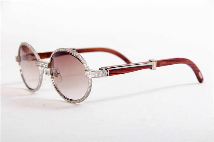 Cartier 7550178 57-22 Volldiamant-Holzsonnenbrille in Silberbraun - EUR FASHION