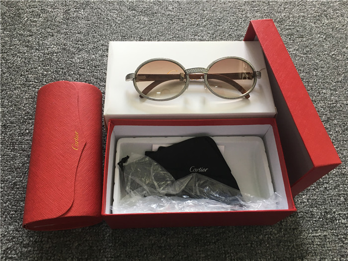 Cartier 7550178 57-22 Volldiamant-Holzsonnenbrille in Silberbraun - EUR FASHION