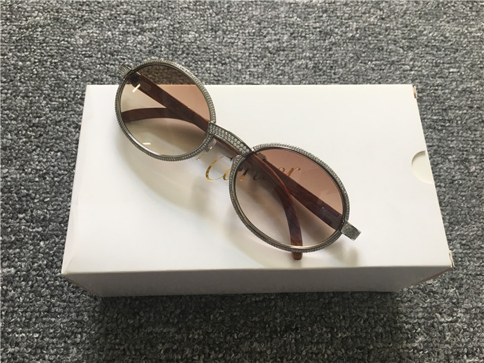 Cartier 7550178 57-22 Volldiamant-Holzsonnenbrille in Silberbraun - EUR FASHION