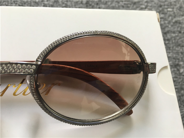 Cartier 7550178 57-22 Volldiamant-Holzsonnenbrille in Silberbraun - EUR FASHION