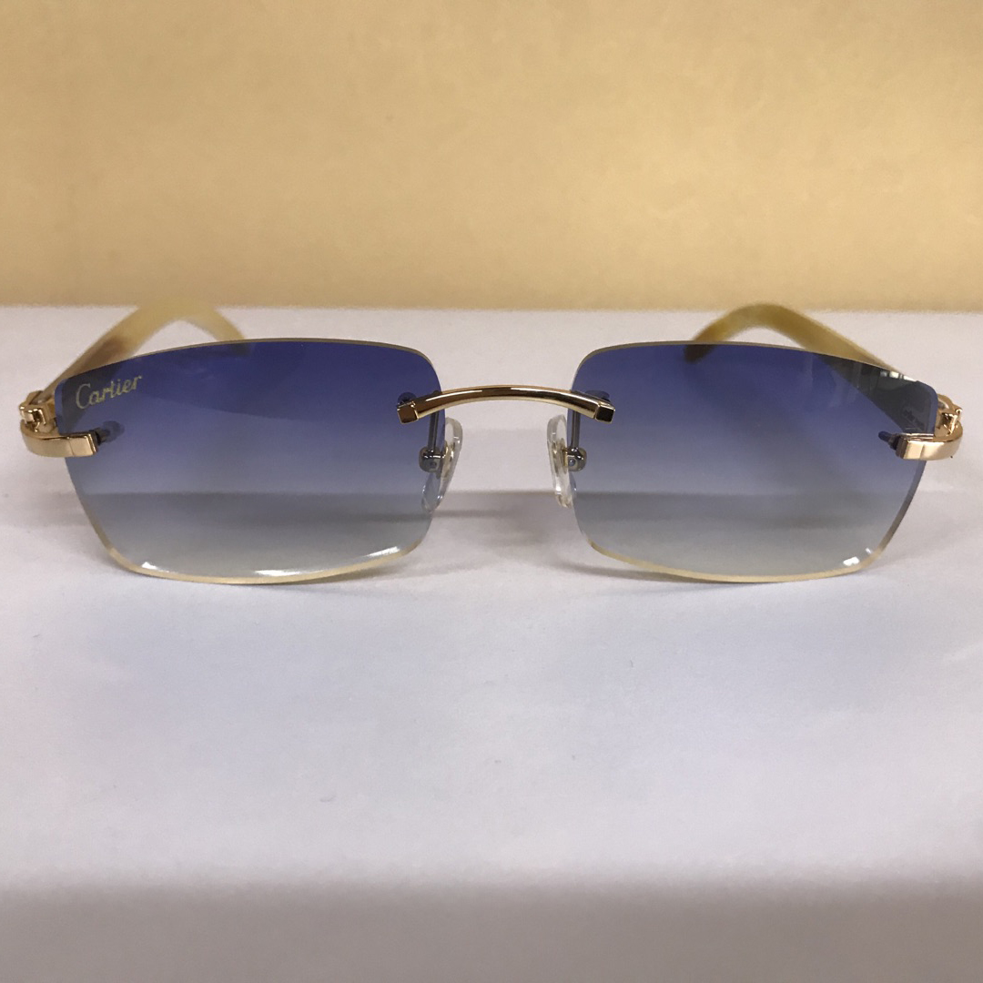 Cartier 3524012 Weiße Buffalo-Sonnenbrille mit großen Gläsern in Goldblau - EUR FASHION