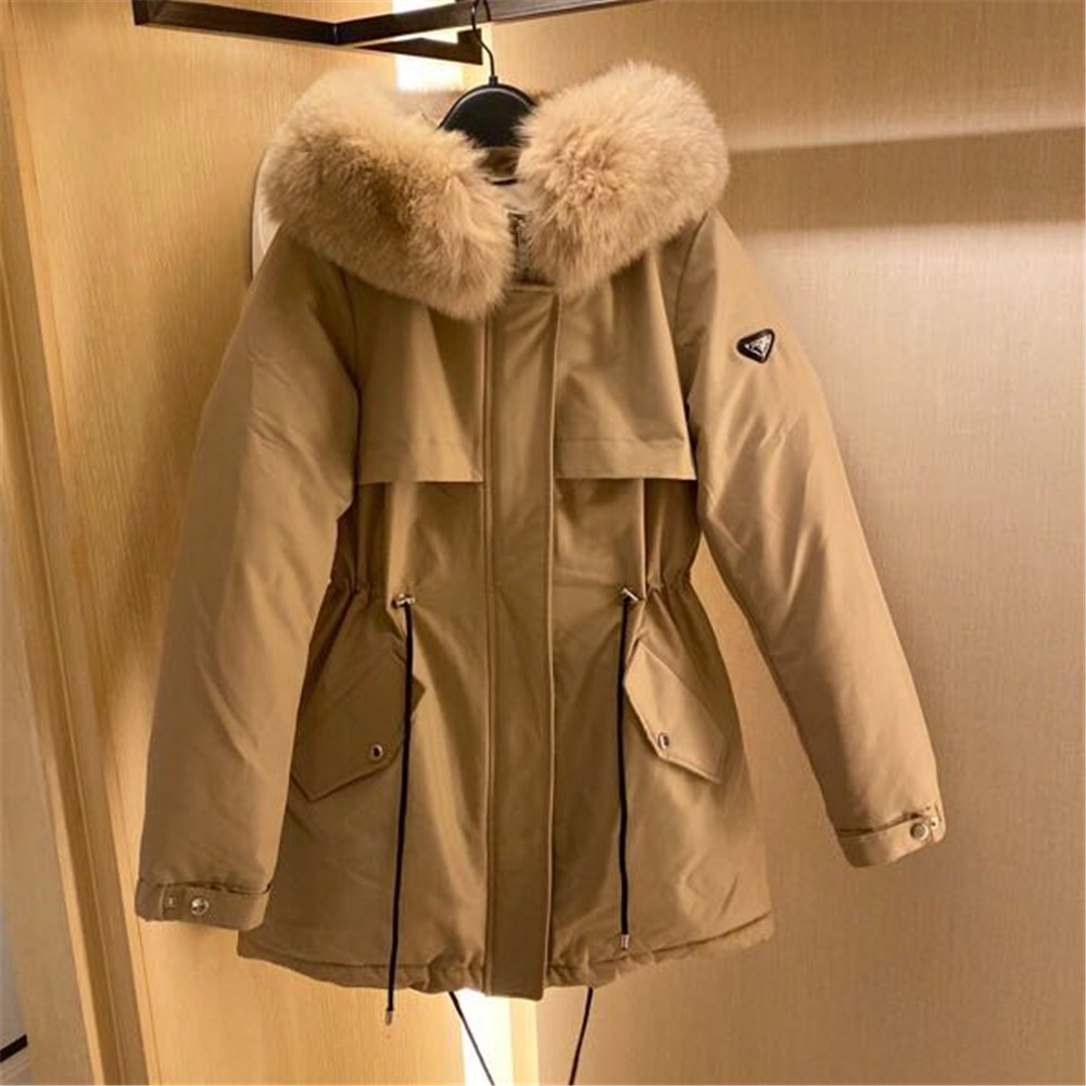 Prada abnehmbare lange Daunenjacke (Aprikose) - EUR FASHION