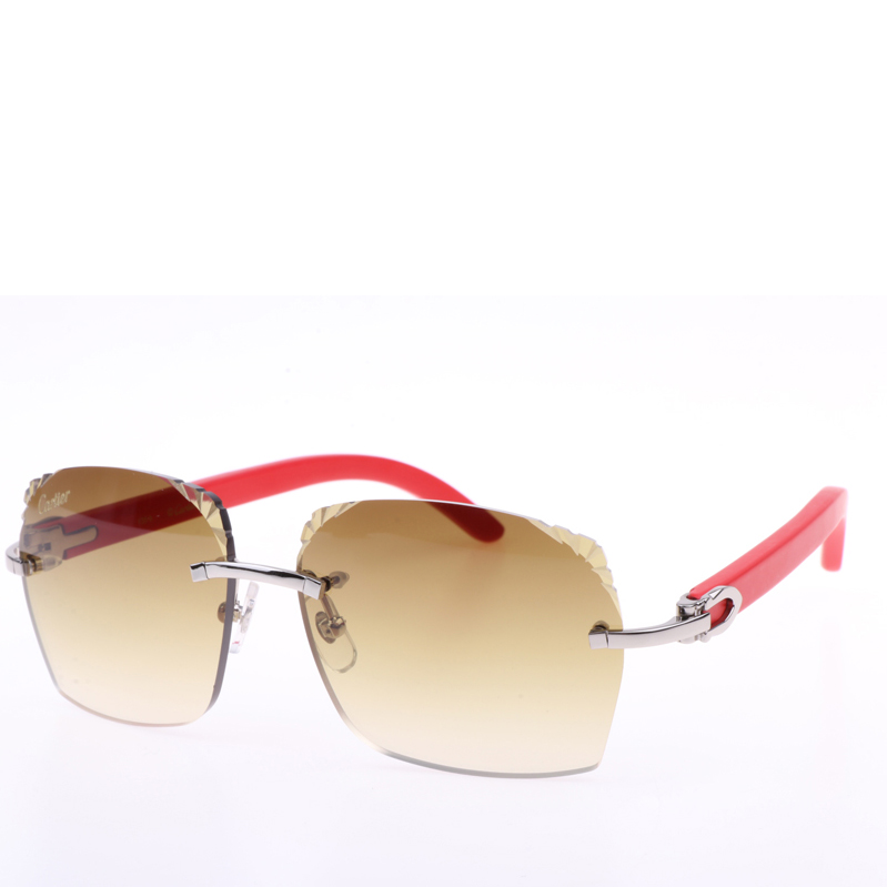 Cartier 8300818 Sonnenbrille aus rotem Holz mit gravierten Gläsern in Silberbraun - EUR FASHION