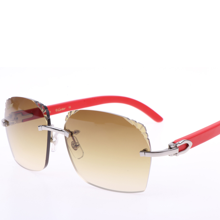 Cartier 8300818 Sonnenbrille aus rotem Holz mit gravierten Gläsern in Silberbraun - EUR FASHION