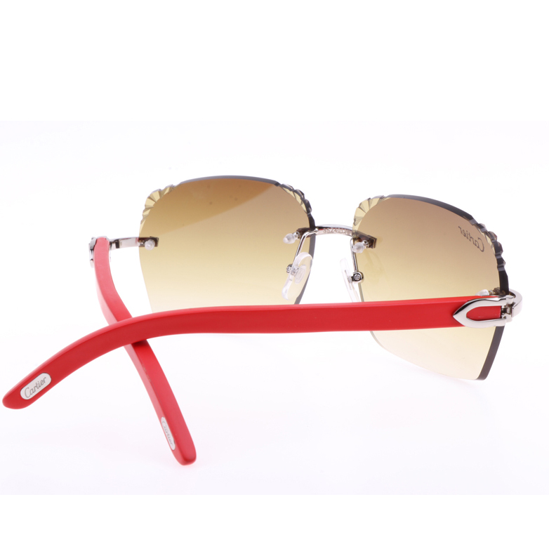 Cartier 8300818 Sonnenbrille aus rotem Holz mit gravierten Gläsern in Silberbraun - EUR FASHION