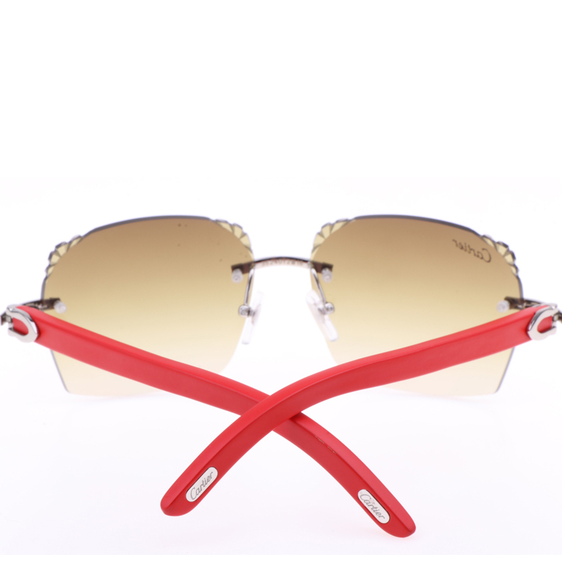 Cartier 8300818 Sonnenbrille aus rotem Holz mit gravierten Gläsern in Silberbraun - EUR FASHION