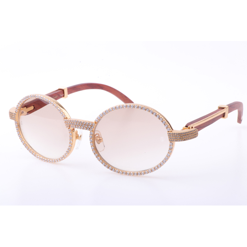 Cartier 7550178 55-22 Neue Volldiamant-Holzsonnenbrille in Goldbraun - EUR FASHION