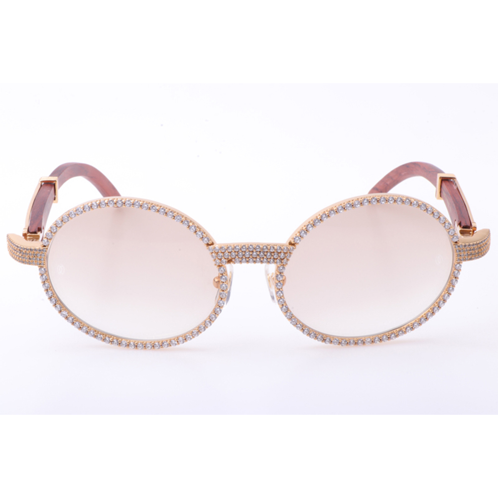 Cartier 7550178 55-22 Neue Volldiamant-Holzsonnenbrille in Goldbraun - EUR FASHION
