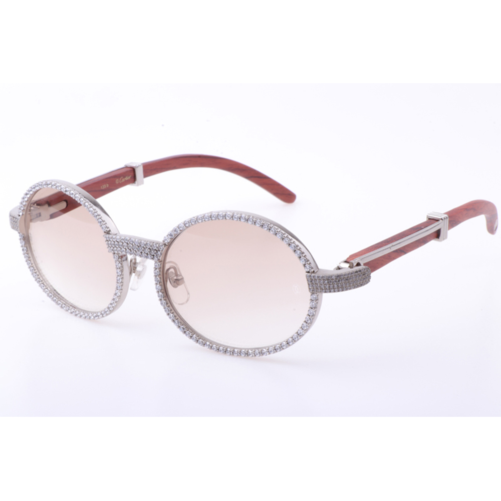 Cartier 7550178 55-22 Neue Volldiamant-Holzsonnenbrille in Silberbraun - EUR FASHION