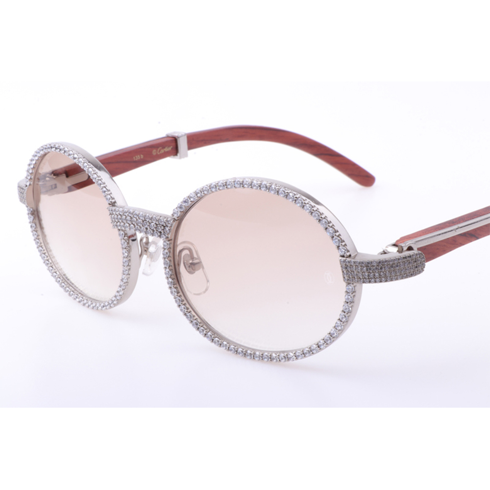 Cartier 7550178 55-22 Neue Volldiamant-Holzsonnenbrille in Silberbraun - EUR FASHION