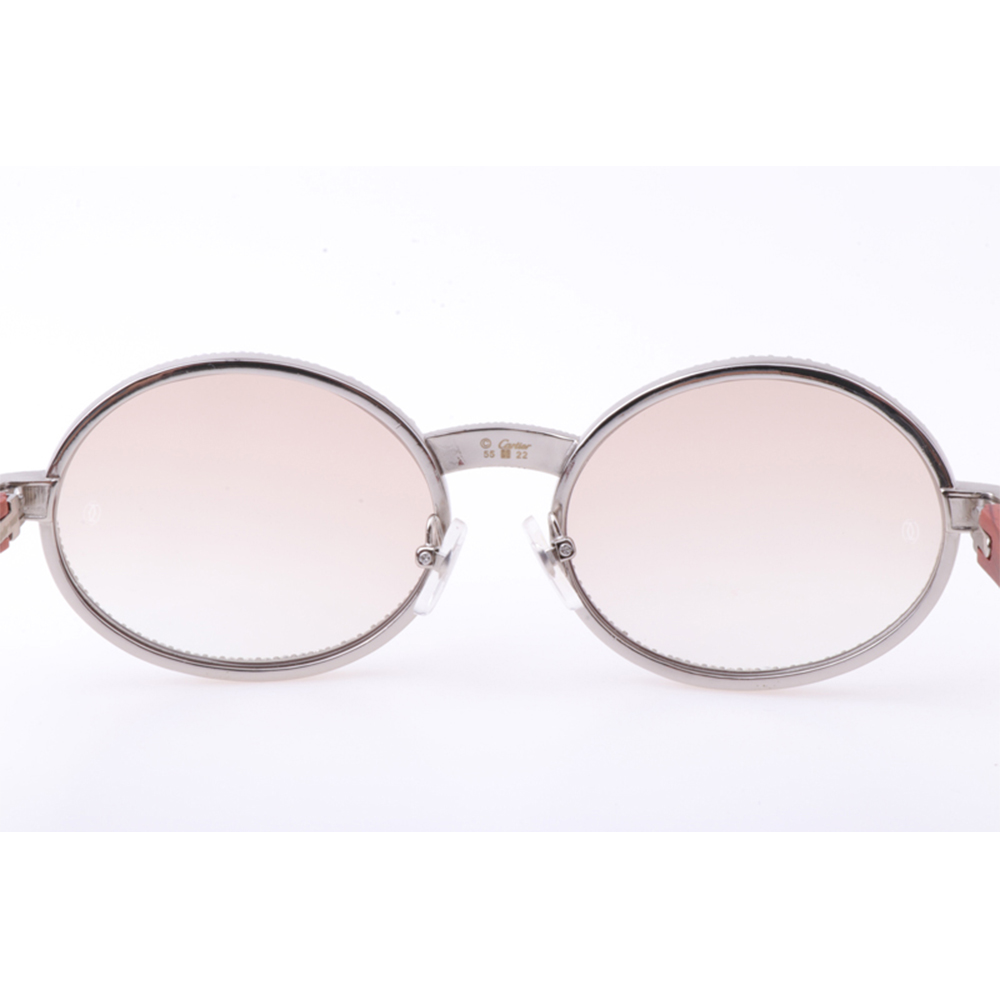 Cartier 7550178 55-22 Neue Volldiamant-Holzsonnenbrille in Silberbraun - EUR FASHION