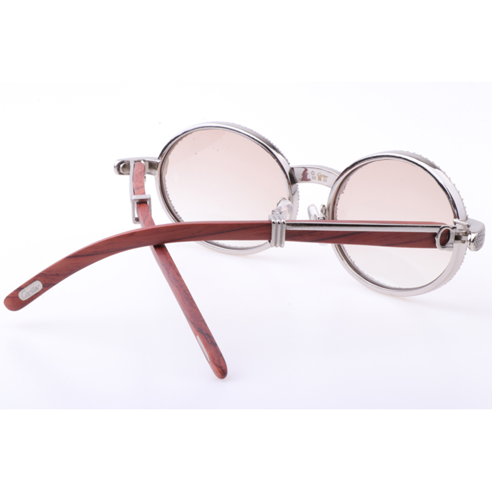 Cartier 7550178 55-22 Neue Volldiamant-Holzsonnenbrille in Silberbraun - EUR FASHION