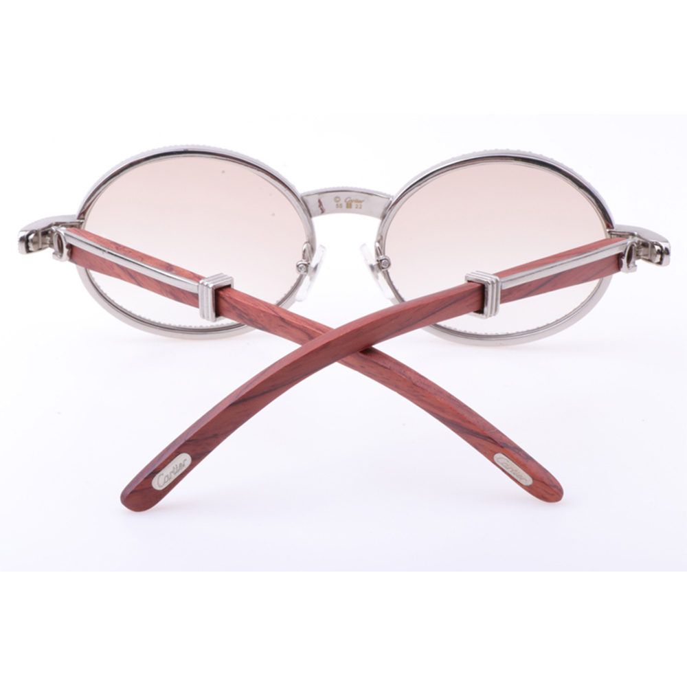 Cartier 7550178 55-22 Neue Volldiamant-Holzsonnenbrille in Silberbraun - EUR FASHION