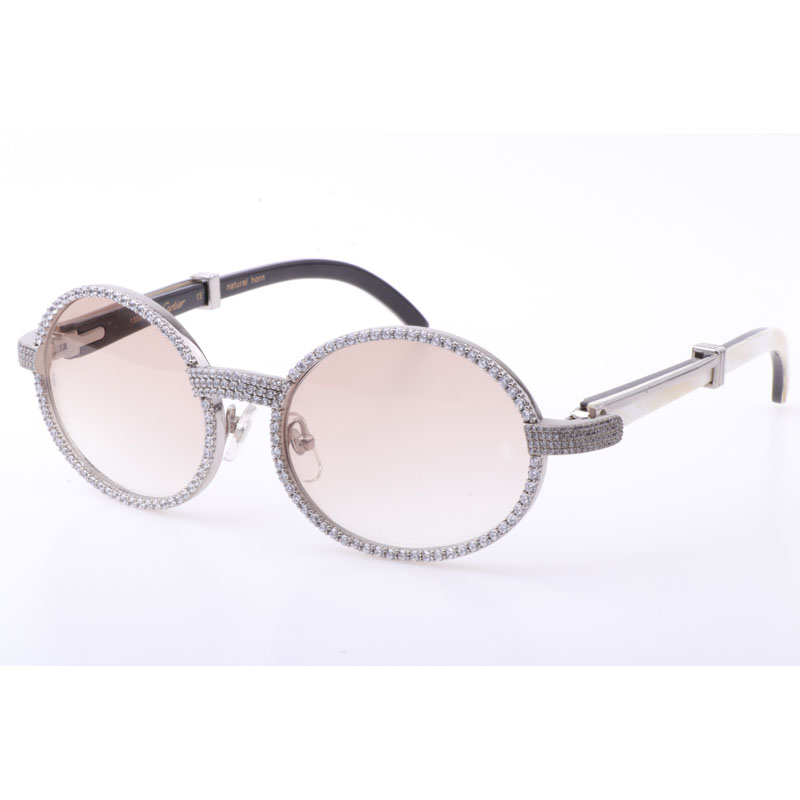 Cartier 7550178 55-22 Neue Full Diamond White Mix Black Buffalo Sonnenbrille in Silberbraun - EUR FASHION