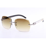 Cartier 8300818 Gravierte Linse White Mix Black Buffalo Sonnenbrille in Silberbraun - EUR FASHION