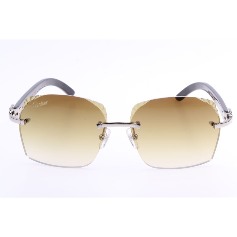 Cartier 8300818 Gravierte Linse White Mix Black Buffalo Sonnenbrille in Silberbraun - EUR FASHION