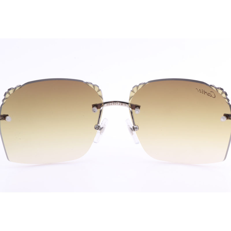 Cartier 8300818 Gravierte Linse White Mix Black Buffalo Sonnenbrille in Silberbraun - EUR FASHION