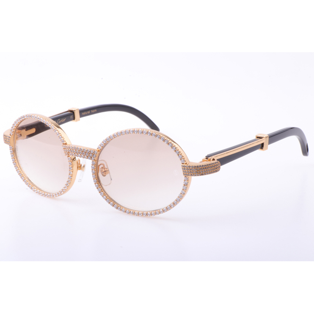 Cartier 7550178 55-22 Neue Full Diamond Black Buffalo Sonnenbrille in Goldbraun - EUR FASHION