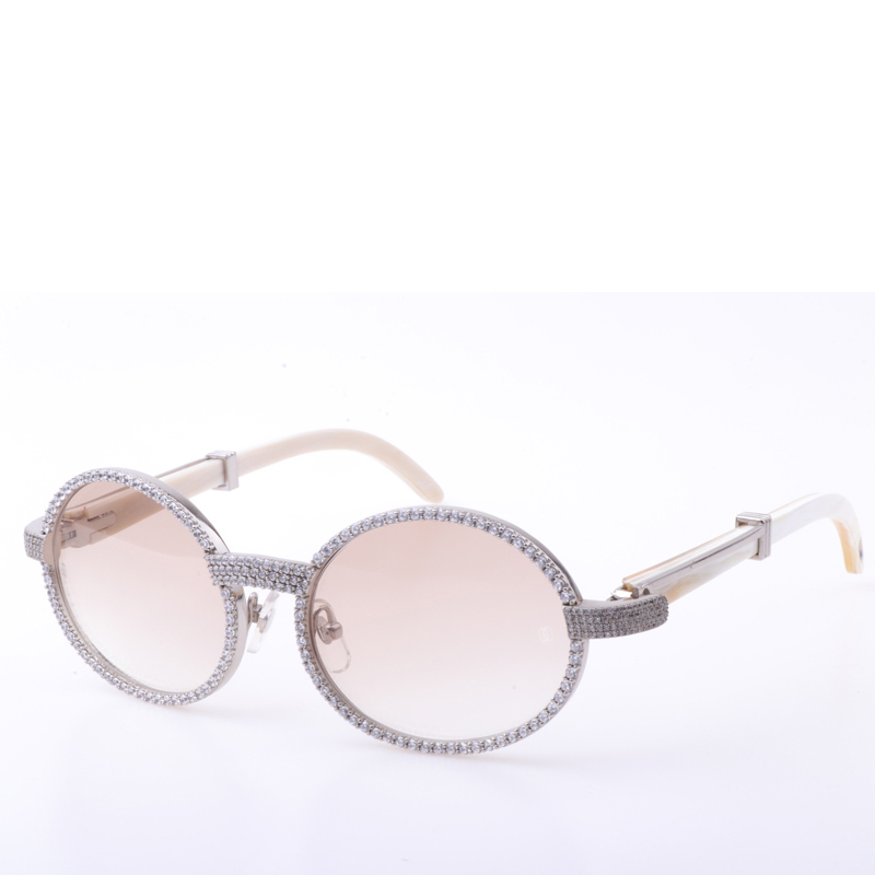 Cartier 7550178 55-22 Neue Full Diamond White Buffalo Sonnenbrille in Silberbraun - EUR FASHION