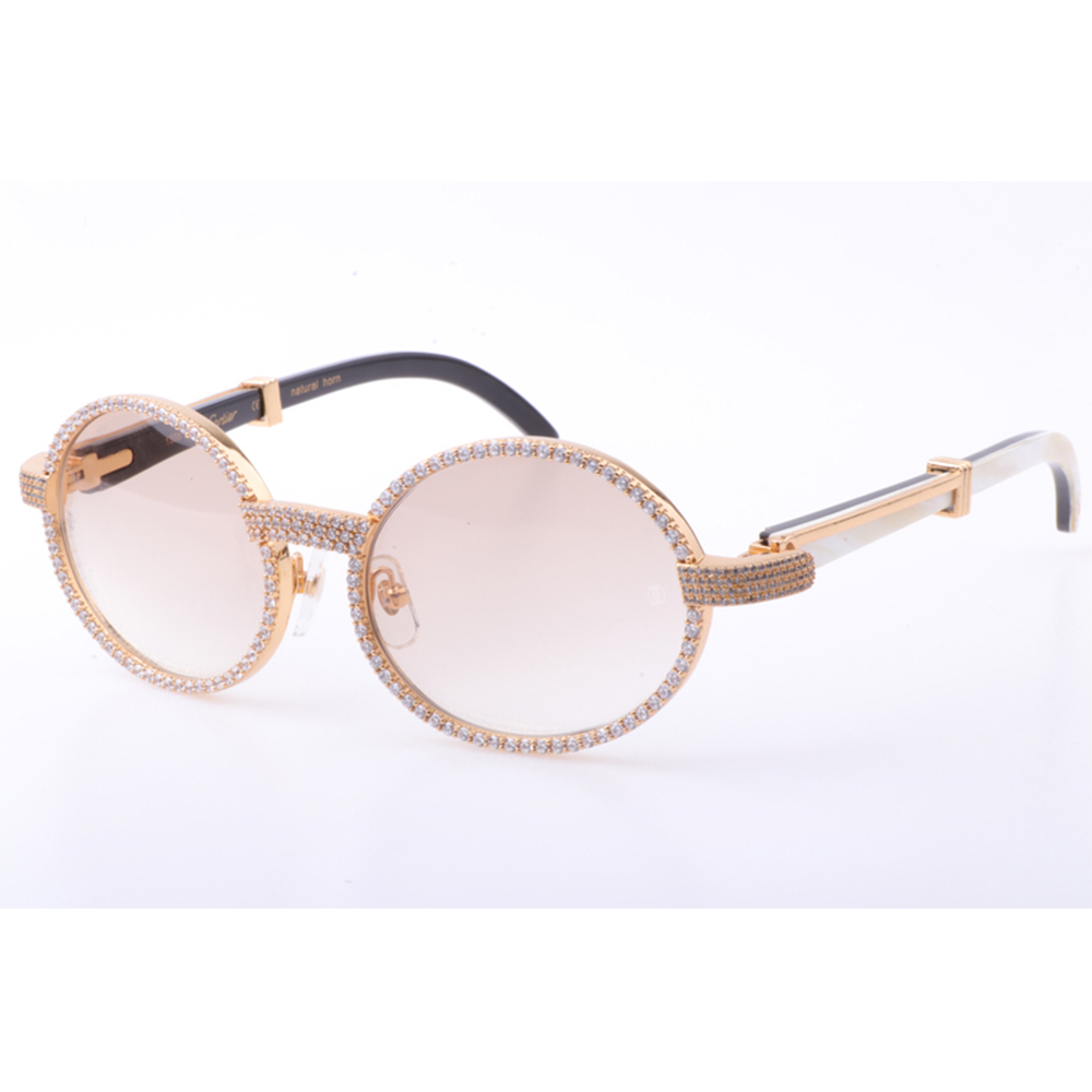 Cartier 7550178 55-22 Neue Full Diamond White Mix Black Buffalo Sonnenbrille in Goldbraun - EUR FASHION