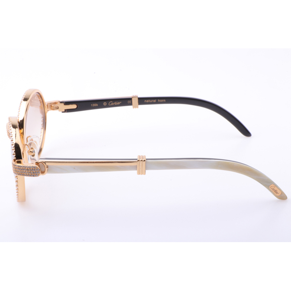 Cartier 7550178 55-22 Neue Full Diamond White Mix Black Buffalo Sonnenbrille in Goldbraun - EUR FASHION