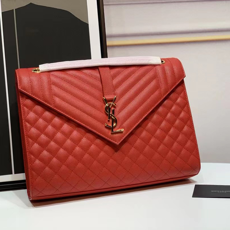 Große Saint Laurent Envelope-Tasche aus geprägtem Matelasse-Leder mit Grain-de-Poudre-Prägung - EUR FASHION