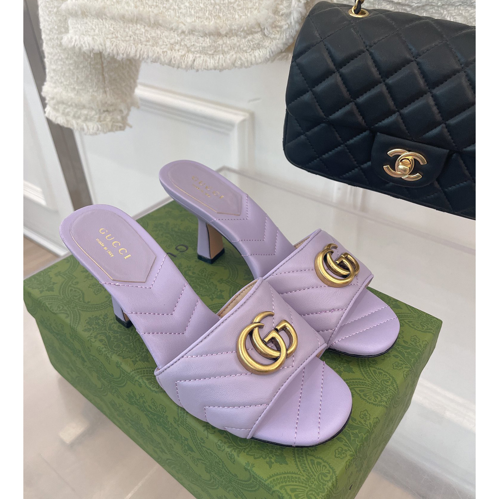 Gucci Double G Slide Sandale für Damen mit einer Absatzhöhe von 7,5 cm - EUR FASHION