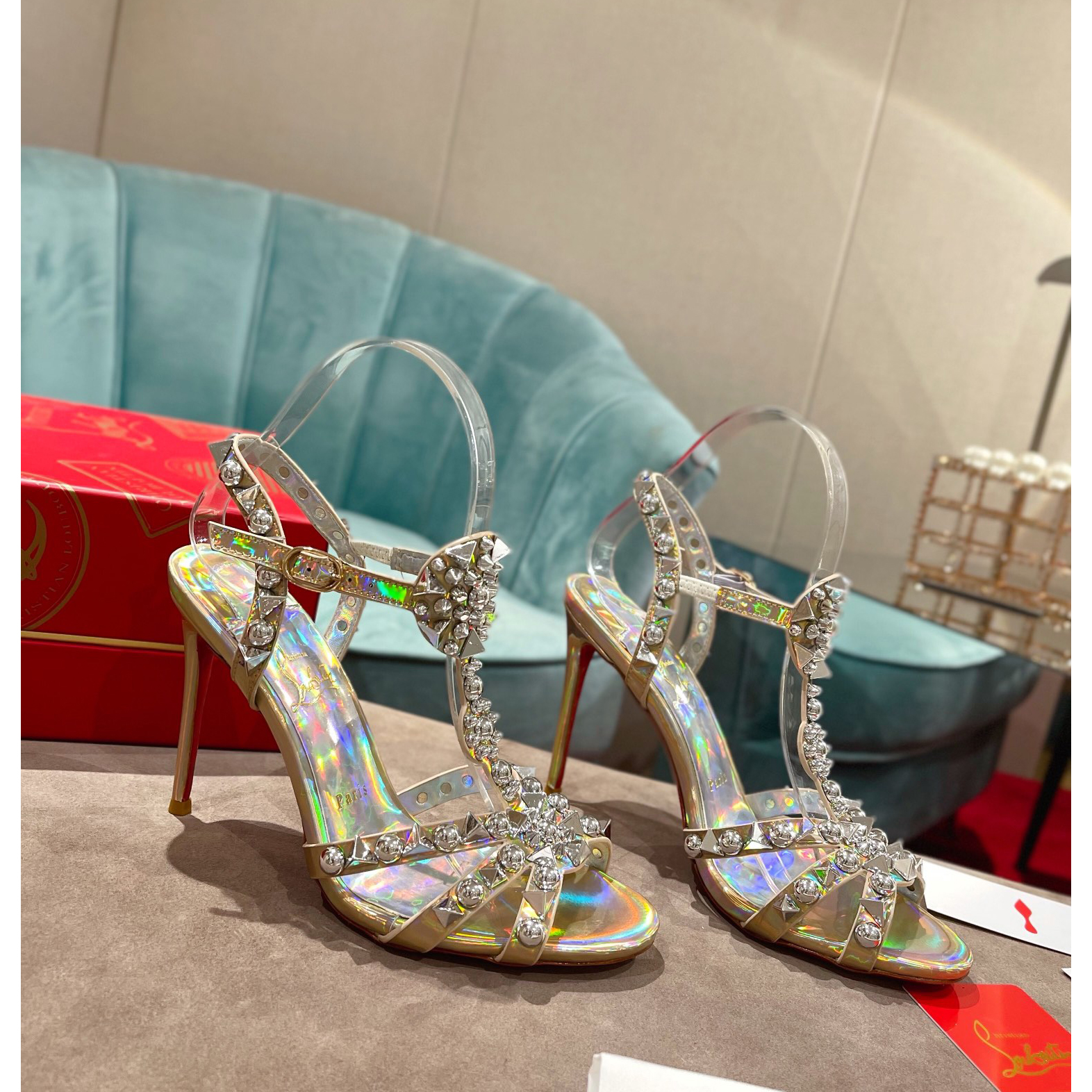 Silberne Sandale von Christian Louboutin (10 cm Absatzhöhe) - EUR FASHION