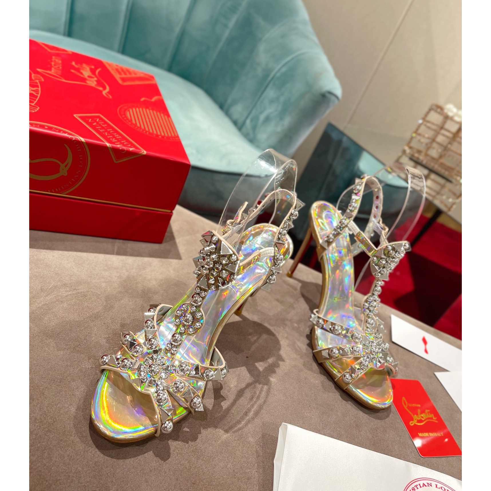 Silberne Sandale von Christian Louboutin (10 cm Absatzhöhe) - EUR FASHION