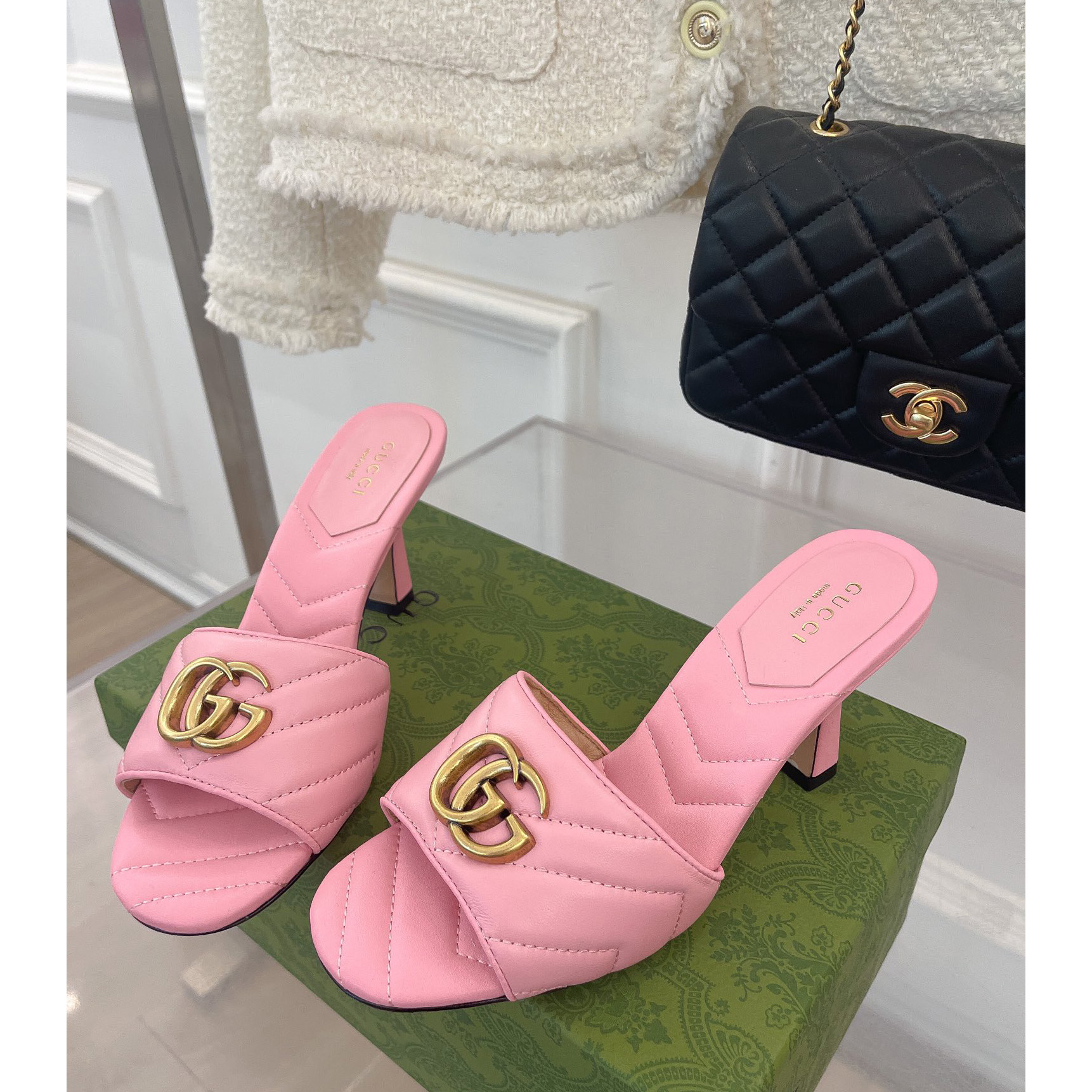 Gucci Double G Slide Sandale für Damen mit einer Absatzhöhe von 7,5 cm - EUR FASHION