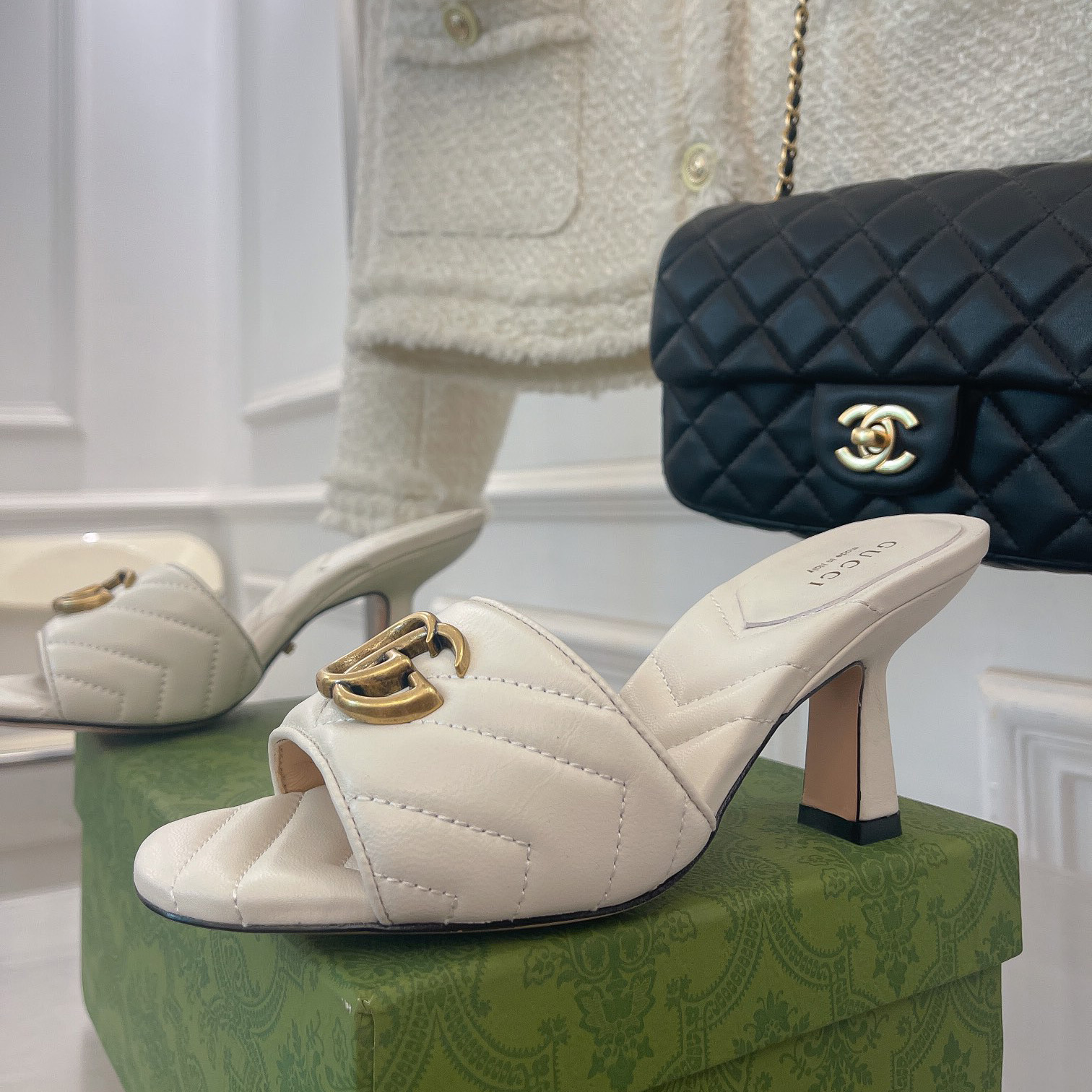 Gucci Double G Slide Sandale für Damen mit einer Absatzhöhe von 7,5 cm - EUR FASHION