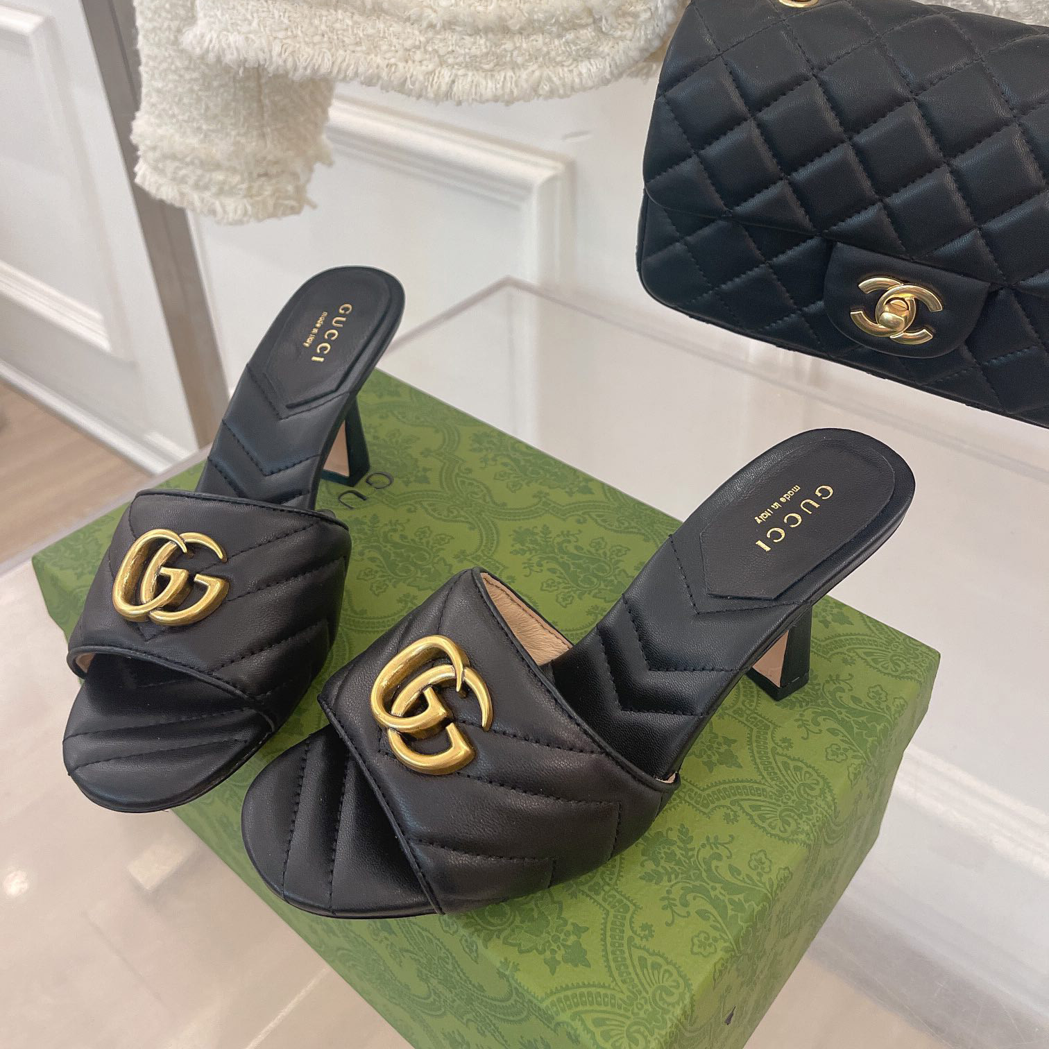 Gucci Double G Slide Sandale für Damen mit einer Absatzhöhe von 7,5 cm - EUR FASHION