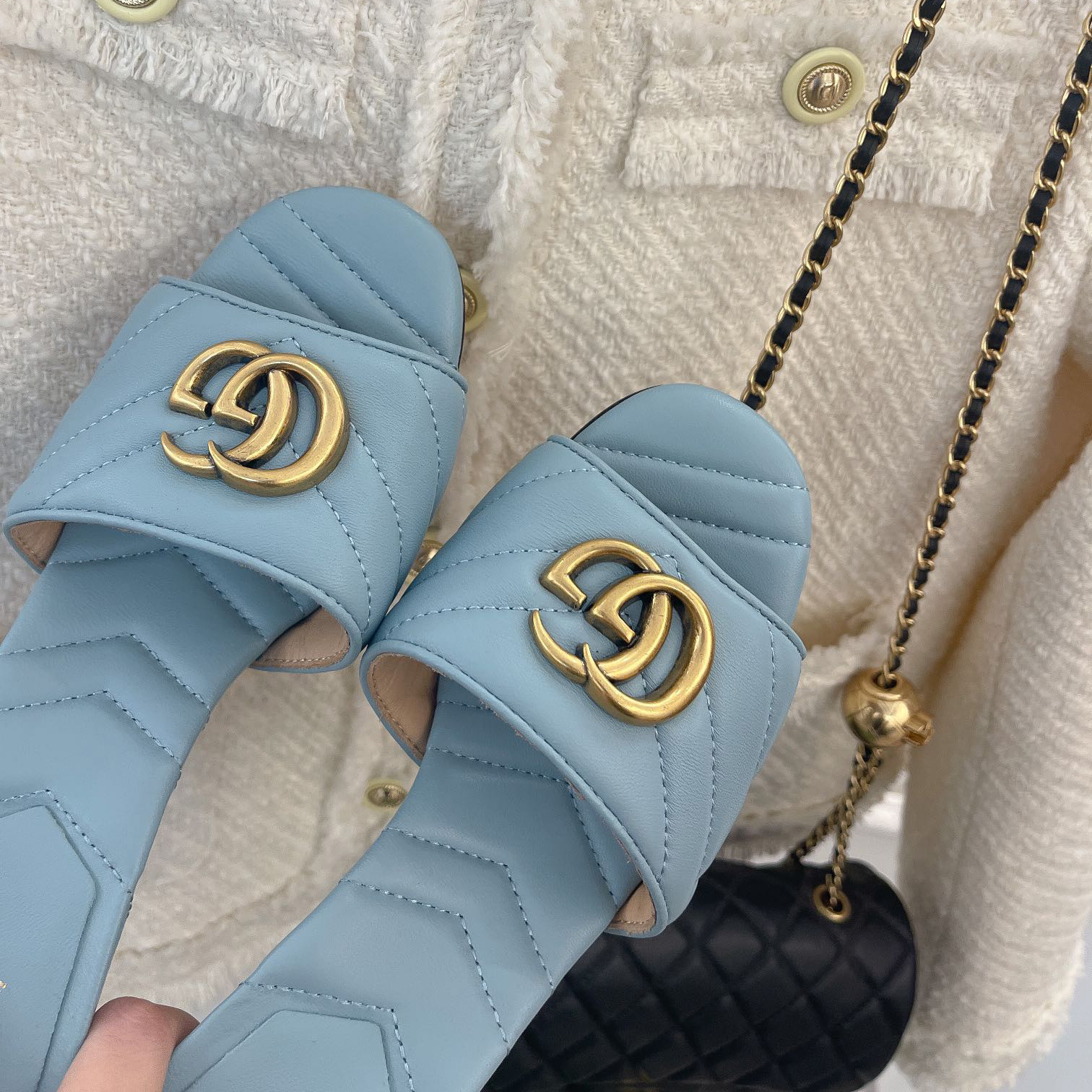 Gucci Double G Slide Sandale für Damen mit einer Absatzhöhe von 7,5 cm - EUR FASHION