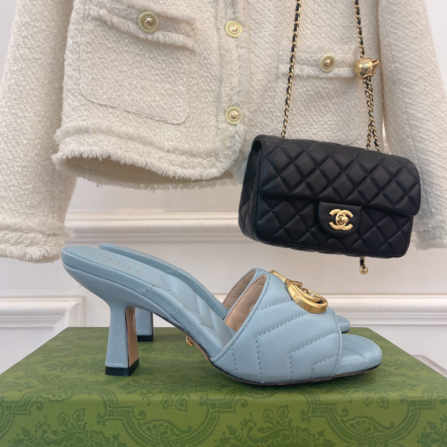 Gucci Double G Slide Sandale für Damen mit einer Absatzhöhe von 7,5 cm - EUR FASHION