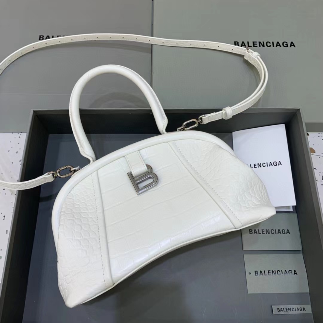 Balenciaga Damen Editor Kleine Tasche mit Krokodilprägung in Weiß (27-15,5-11CM) - EUR FASHION