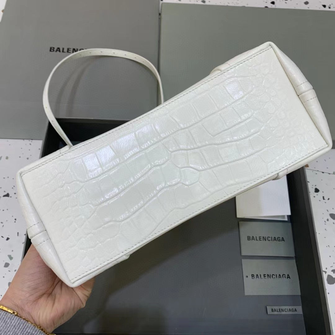 Balenciaga Damen Editor Kleine Tasche mit Krokodilprägung in Weiß (27-15,5-11CM) - EUR FASHION