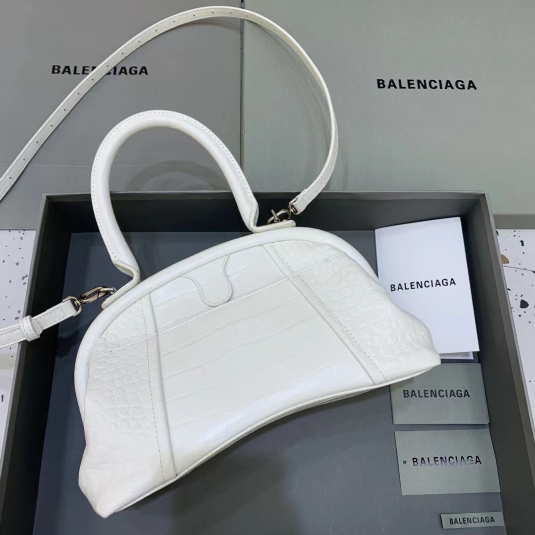 Balenciaga Damen Editor Kleine Tasche mit Krokodilprägung in Weiß (27-15,5-11CM) - EUR FASHION